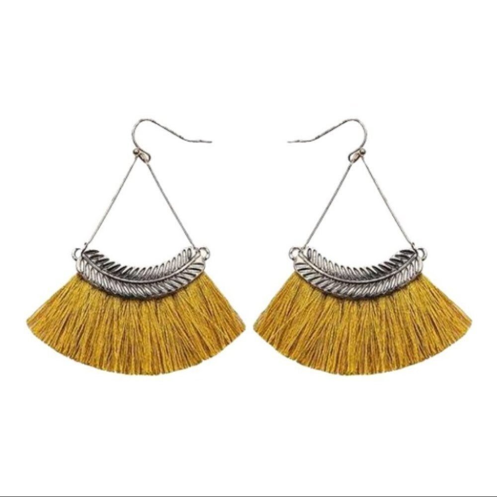 Fashion silver-tone drop tassel earrings